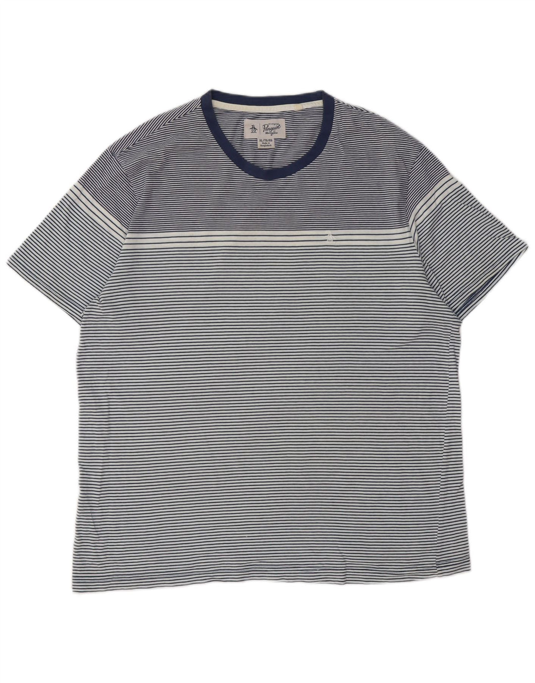 PENGUIN Camiseta alta para hombre Top XL Algodón a rayas azul marino