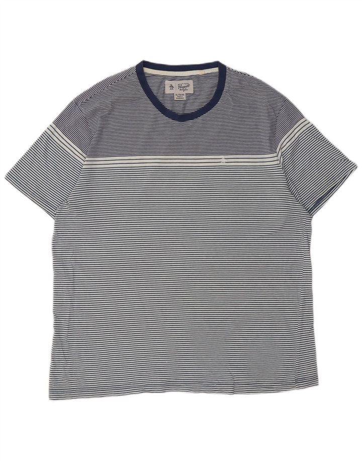 PENGUIN Camiseta alta para hombre Top XL Algodón a rayas azul marino