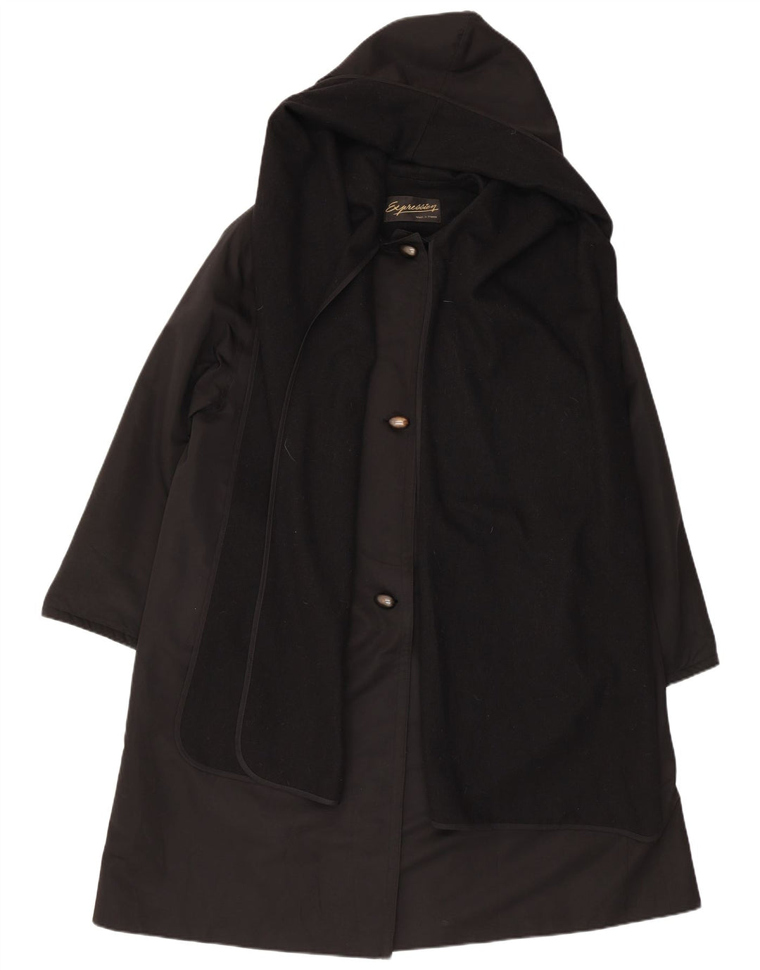 Vintage mujer con capucha abrigo Reino Unido 18 XL poliéster negro
