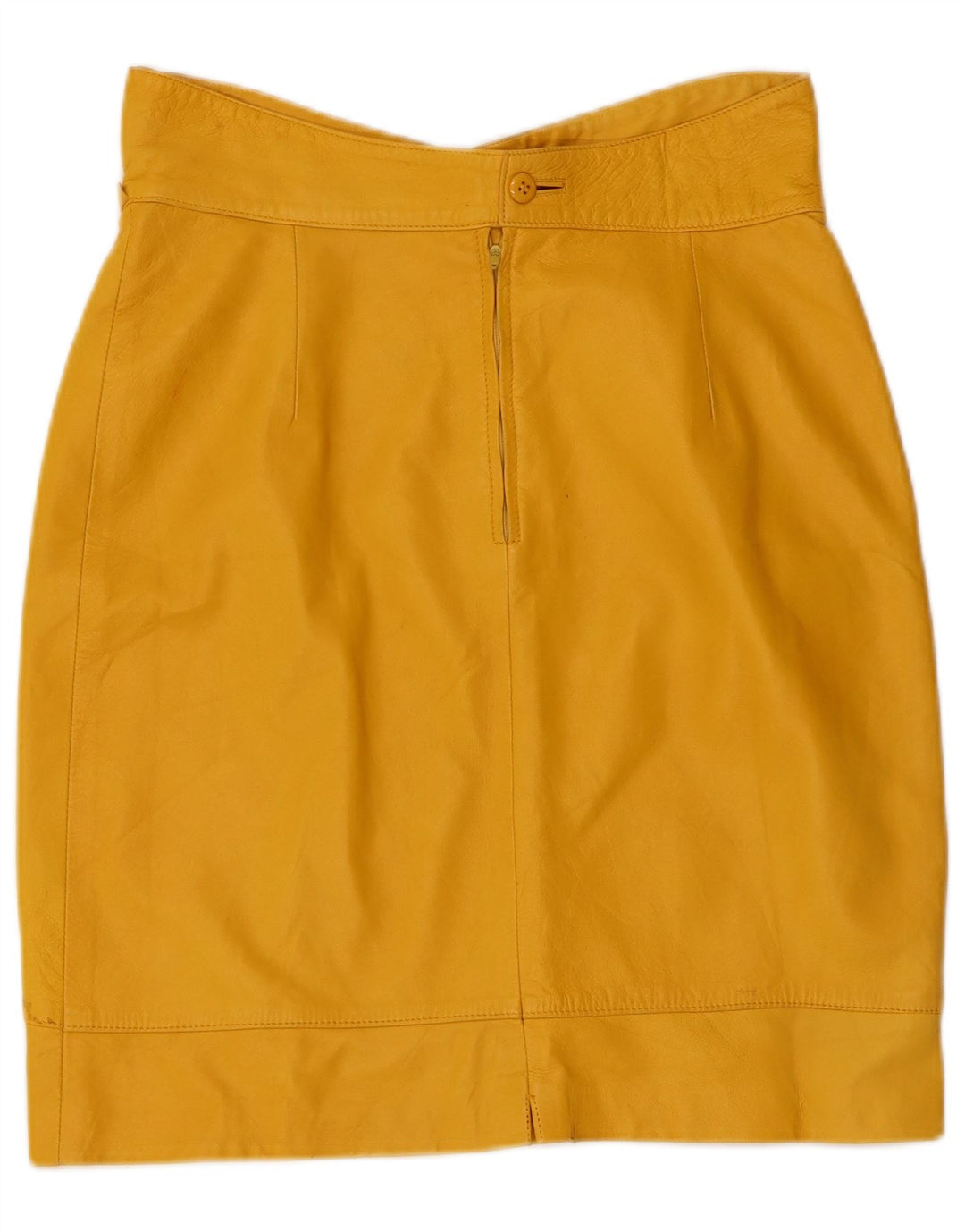 VINTAGE Falda de cuero de cintura alta para mujer Reino Unido 16 Grande W30 Cuero amarillo