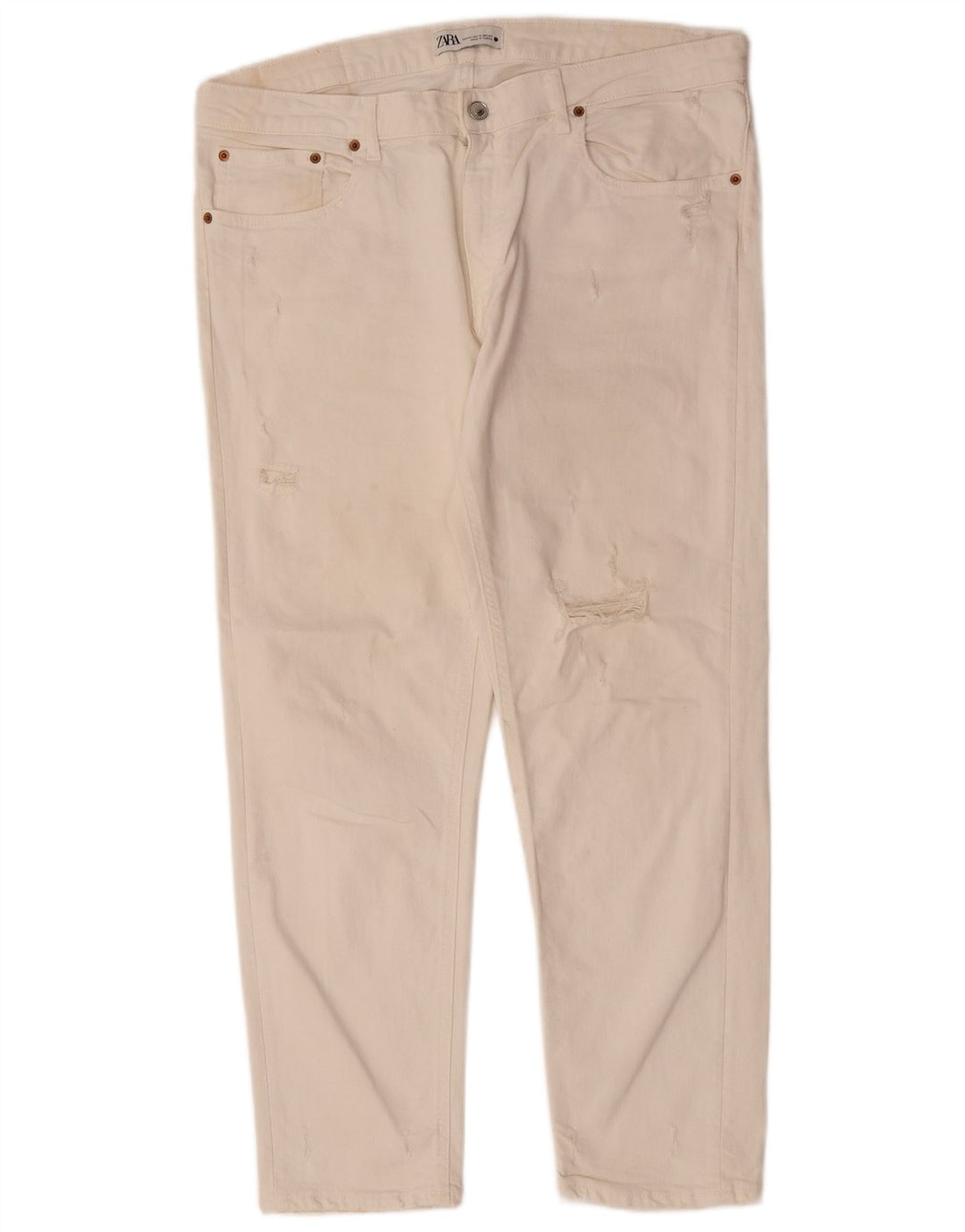 Zara Vaqueros Rectos Desgastados para Mujer EU 44 XL W34 L28 Blanco