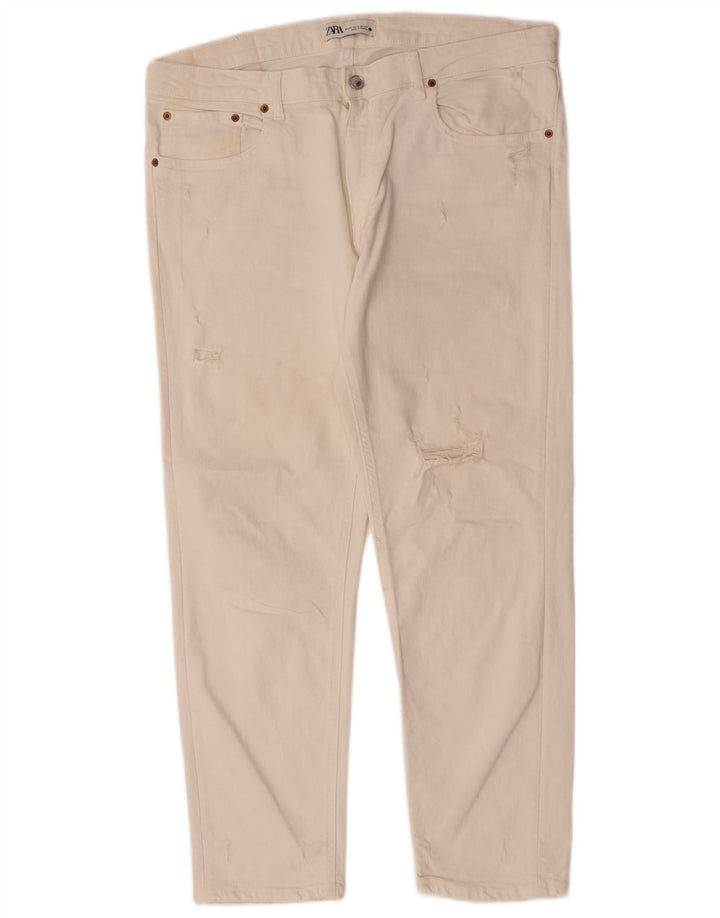 Zara Vaqueros Rectos Desgastados para Mujer EU 44 XL W34 L28 Blanco