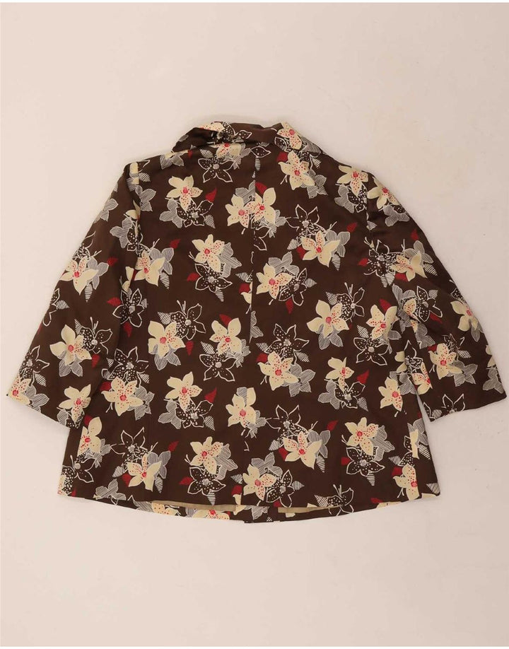 Vintage mujer 3/4 manga 4 botones 2 piezas conjunto Reino Unido 12 marrón medio floral