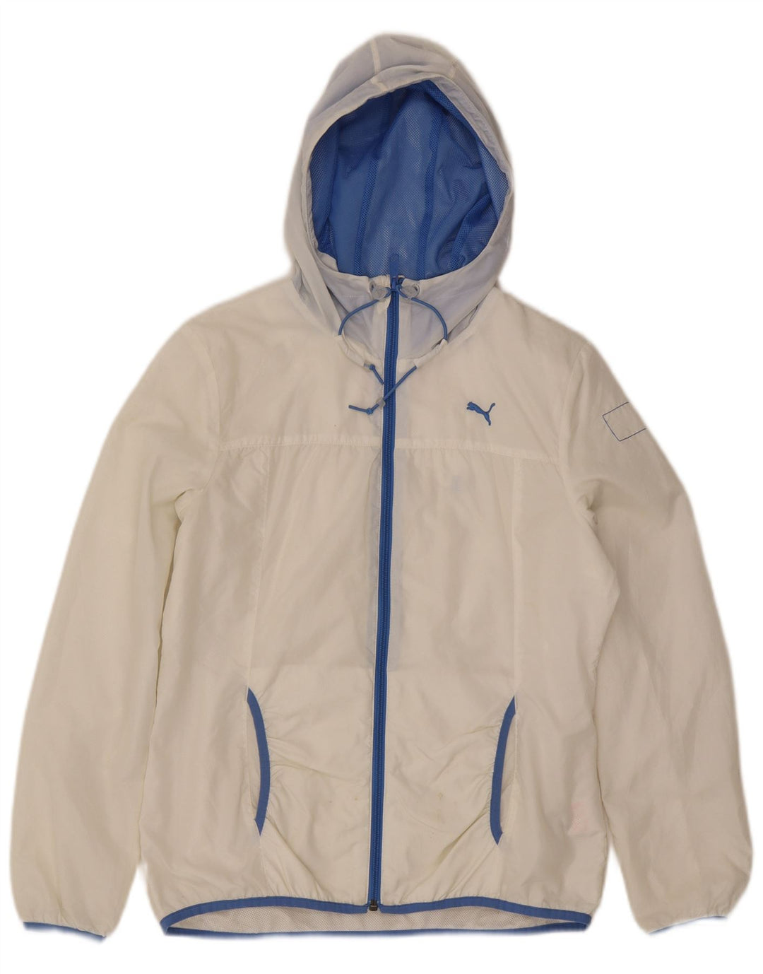 Puma - Chaqueta impermeable con capucha para mujer, talla 40, nailon blanco grande