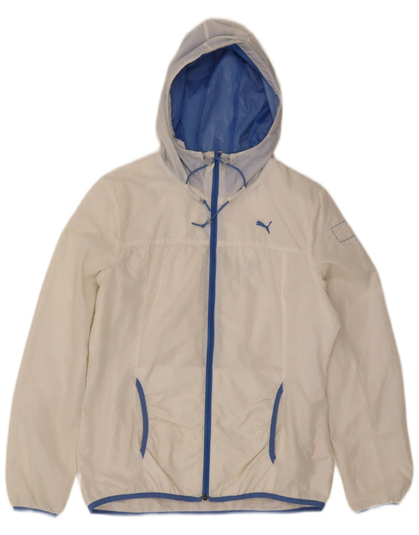 Puma - Chaqueta impermeable con capucha para mujer, talla 40, nailon blanco grande