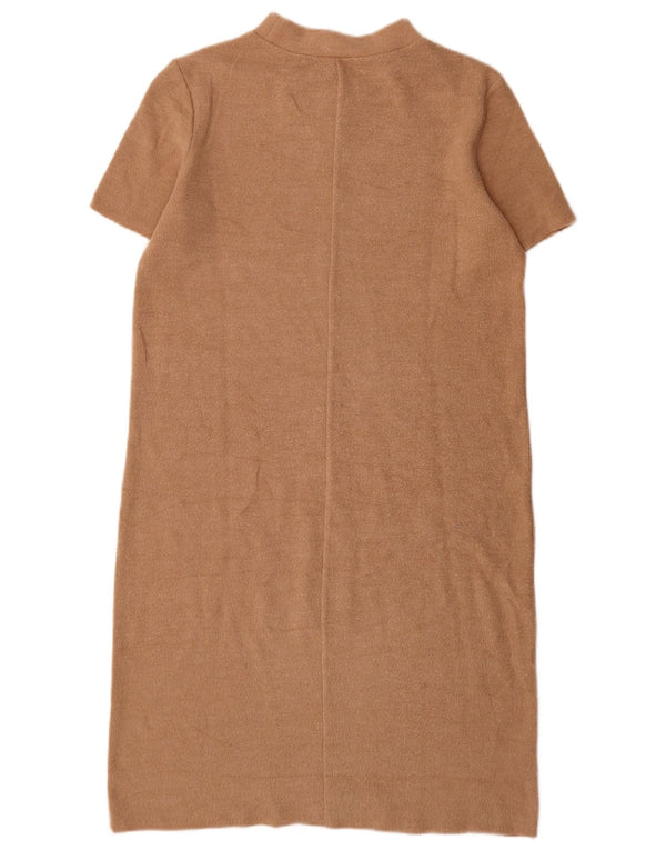 Zara Mujer Vestido Jersey De Manga Corta UK 10 Small Beige