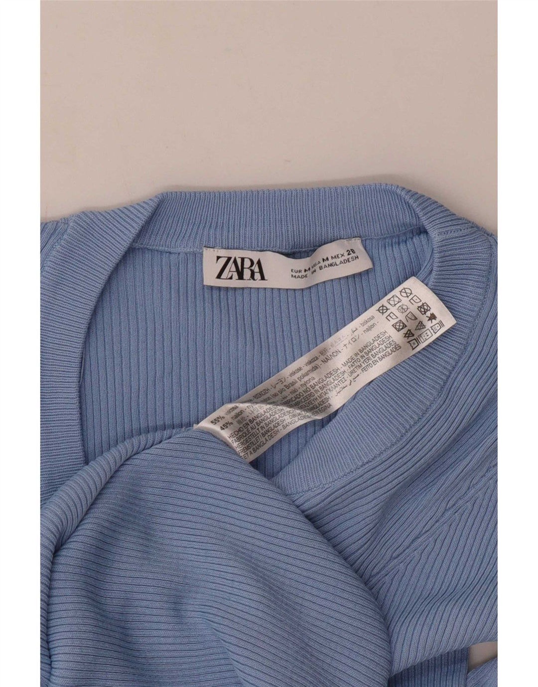 Zara Mujer Top Manga Larga UK 42 Viscosa Azul Medio