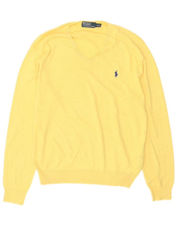 Polo Ralph Lauren - Jersey con cuello en V para hombre, talla grande, algodón amarillo