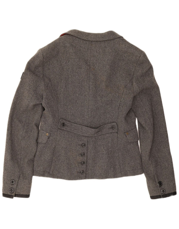 Superdry Chaqueta tipo blazer de 2 botones para mujer, talla 44, talla grande, lana gris