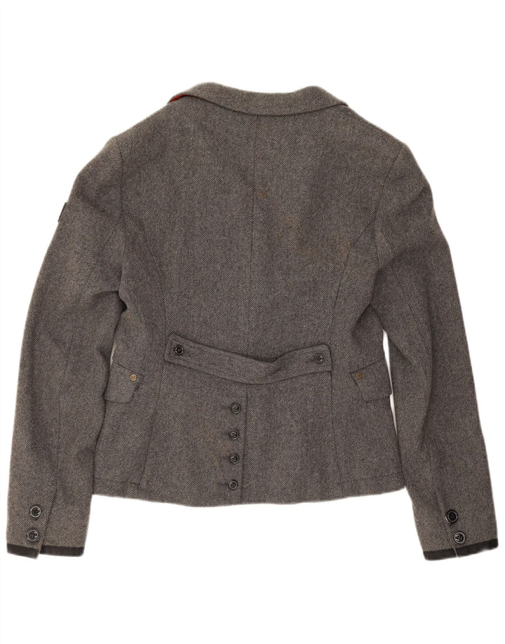Superdry Chaqueta tipo blazer de 2 botones para mujer, talla 44, talla grande, lana gris