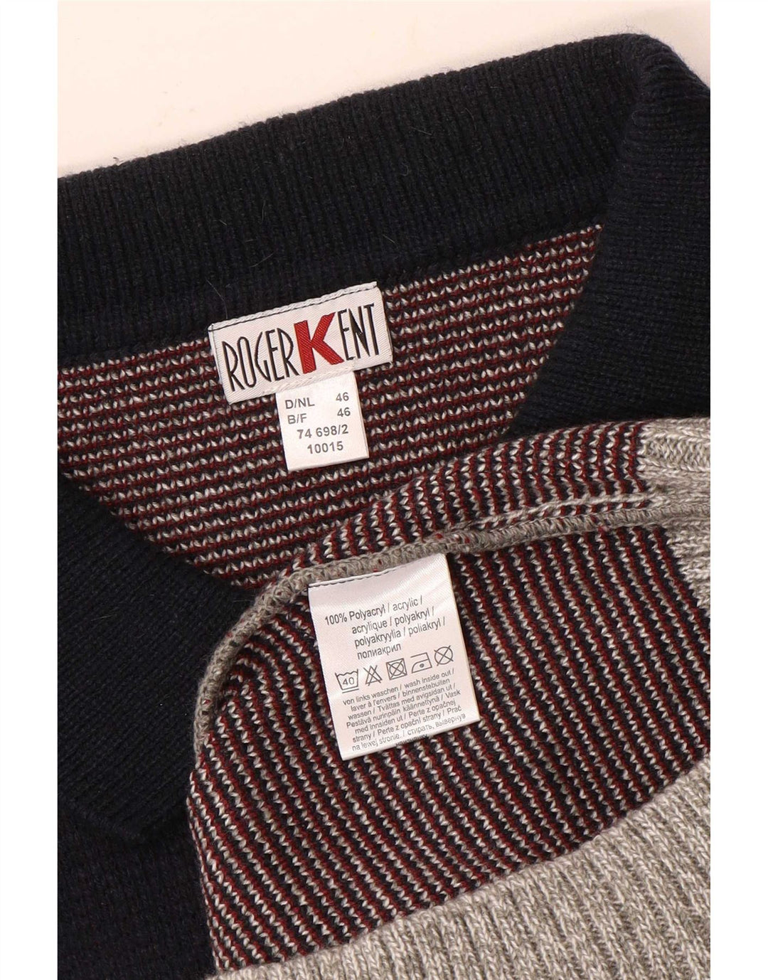 Roger Kent Suéter tipo cárdigan para hombre IT 46 Small Gris Colorblock Poliacrílico