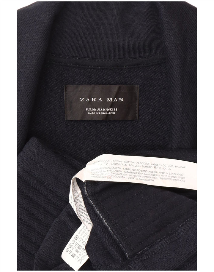 Zara Mens Biker Jacket UK 38 Medium Azul Marino Algodón