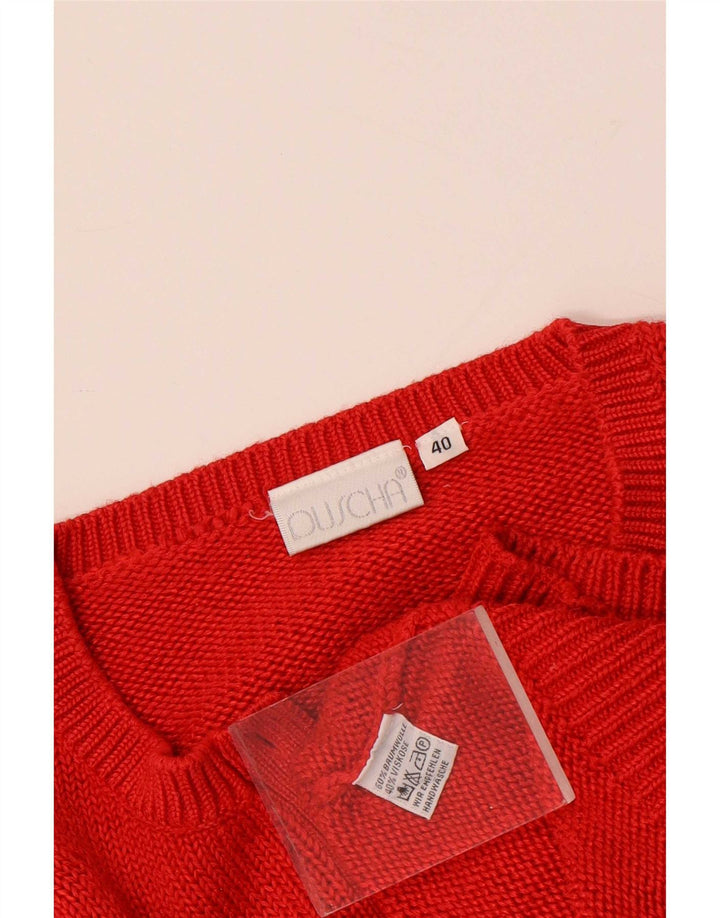 Vintage mujer oversize botón cuello jersey suéter EU 40 algodón rojo medio