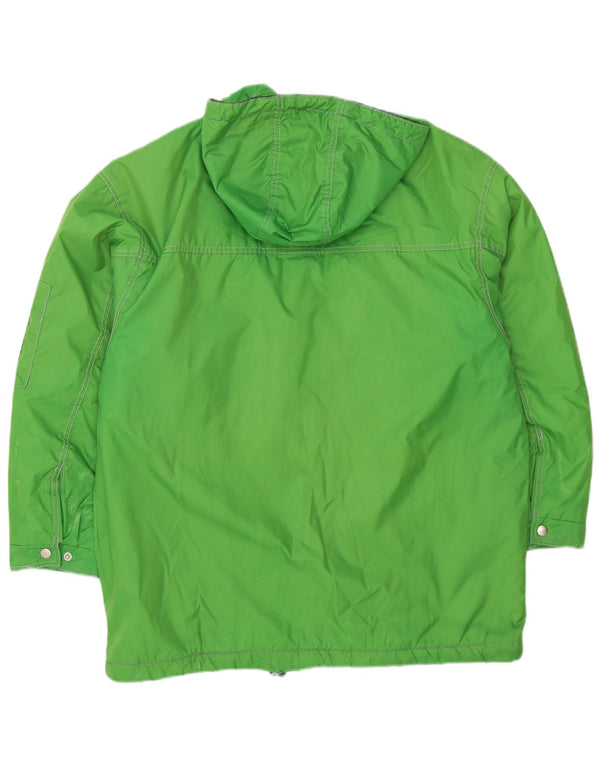 Vintage hombres gráfico con capucha chaqueta rompevientos Reino Unido 40 poliamida verde grande