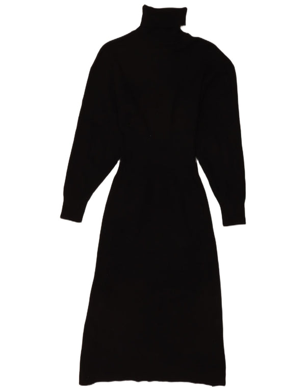 Zara Mujer Vestido Jersey De Manga Larga UK 8 Small Viscosa Negra