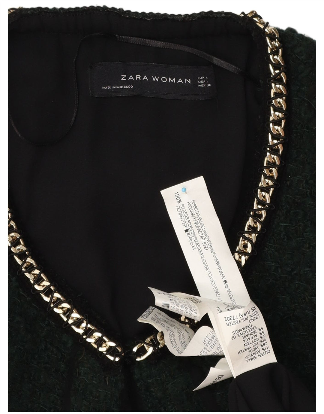 Zara Mujer Abrigo Reino Unido 40 Grande Acrílico Verde