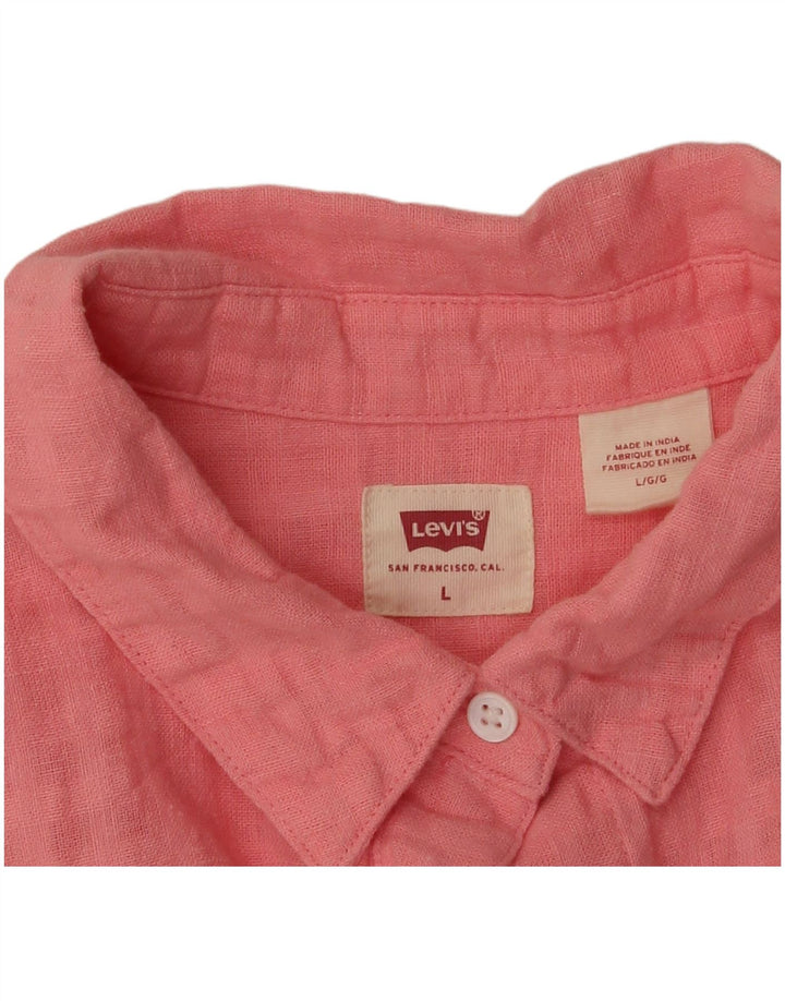 Levi's Camisa extragrande de manga corta para mujer UK 46 Large Pink Check