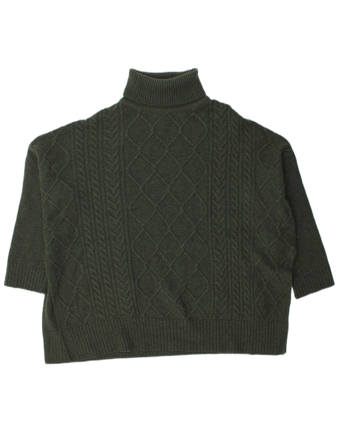 Barbour Mujer Burne Cape Roll Neck Jumper Suéter UK 40 Lana Verde Mediana