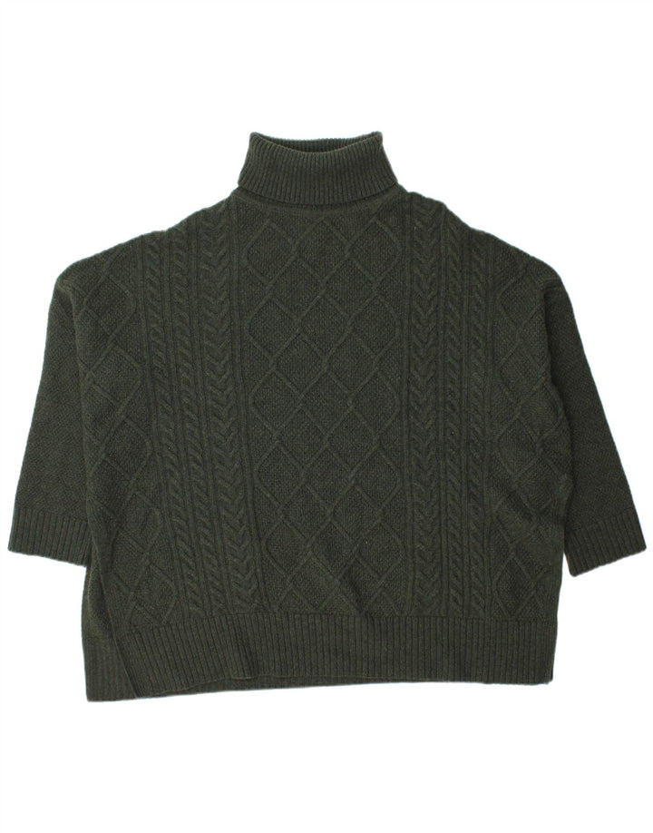 Barbour Mujer Burne Cape Roll Neck Jumper Suéter UK 40 Lana Verde Mediana