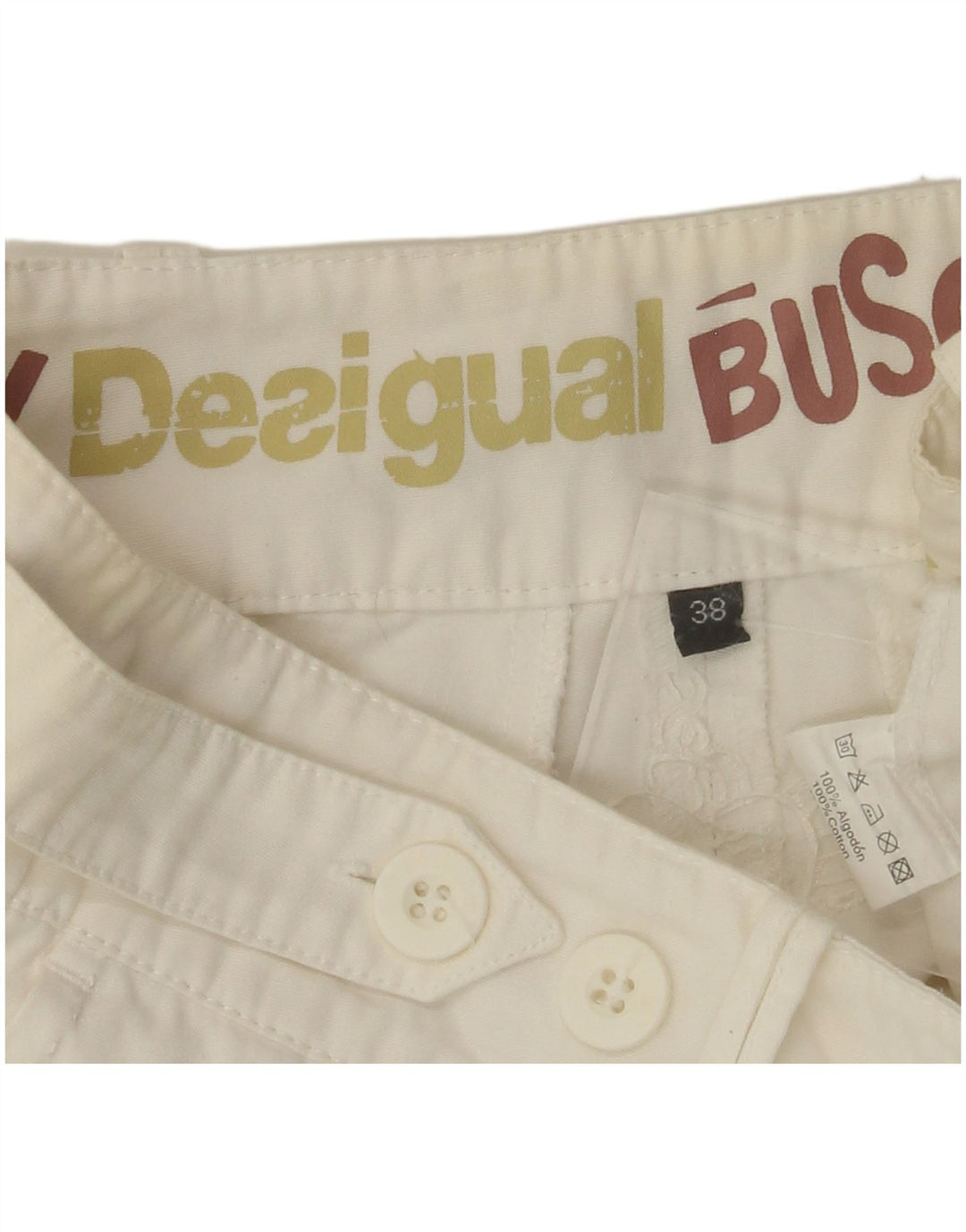 DESIGUAL Pantalón chino recto para mujer EU 38 Medium W30 L28 Algodón blanco