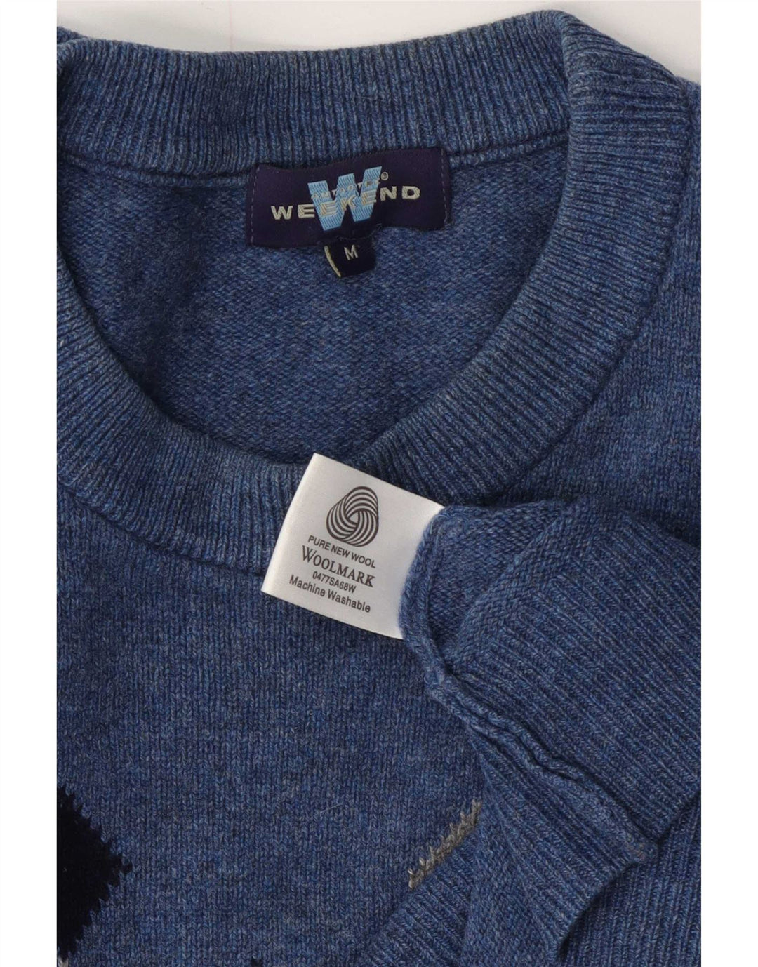 Weekend Jersey De Cuello Redondo Para Hombre Jersey De Lana Azul Medio Argyle/Diamond