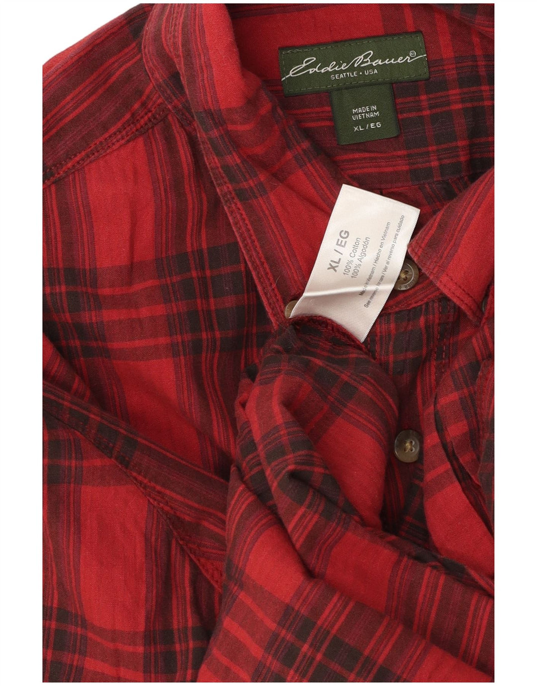 Eddie Bauer Camisa de franela para hombre XL Algodón a cuadros rojos