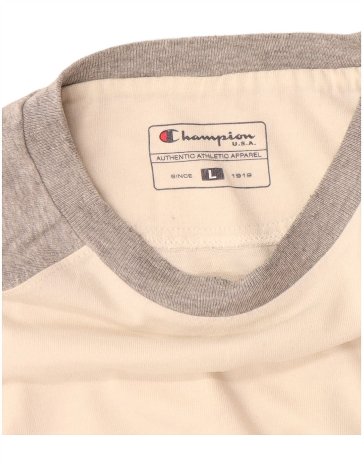 Champion Top gráfico de manga larga con bloques de color blanco grande para hombre