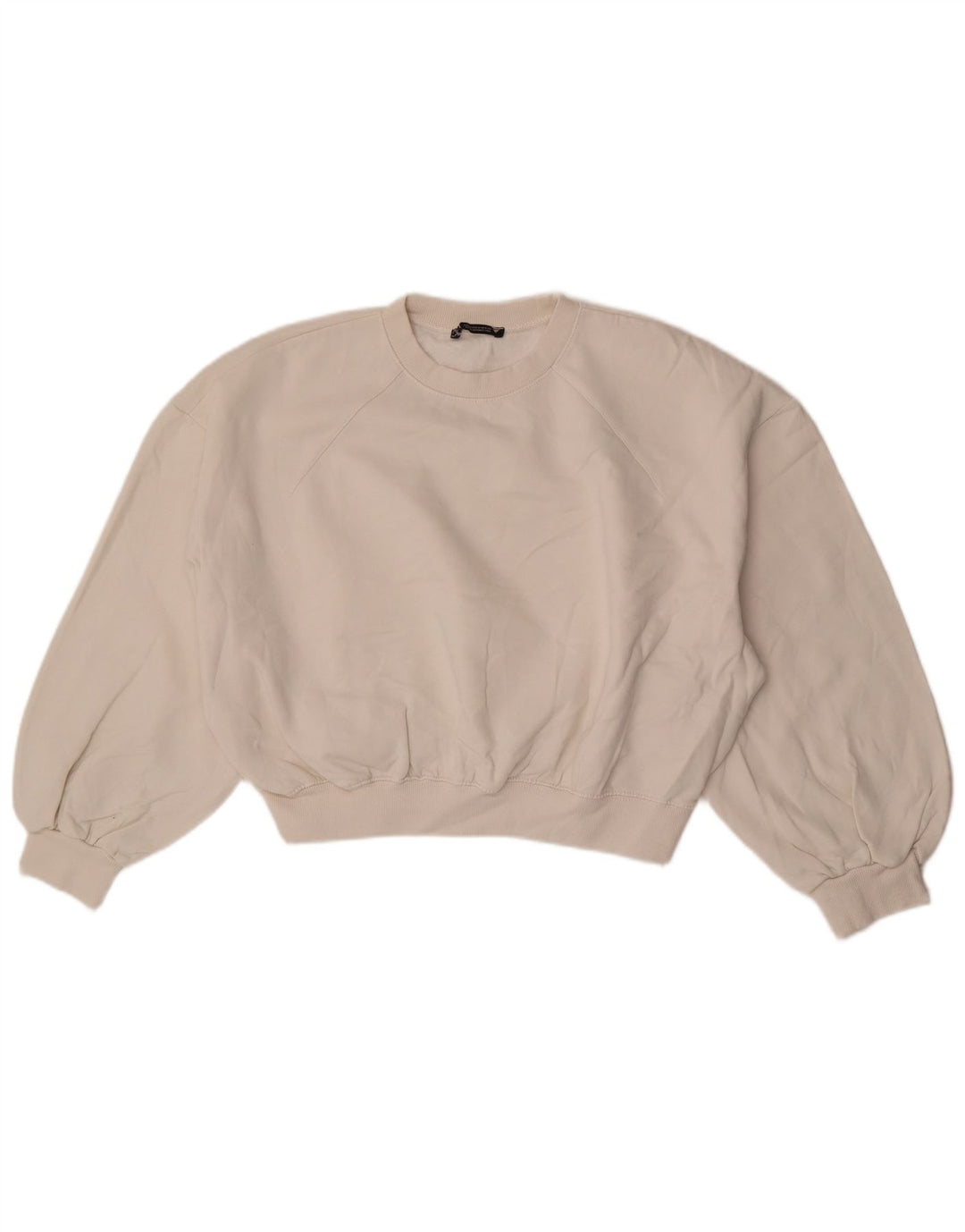 Zara Mujer Oversize Crop Sudadera De Manga 3/4 Jersey UK 44 Mediano Blanco