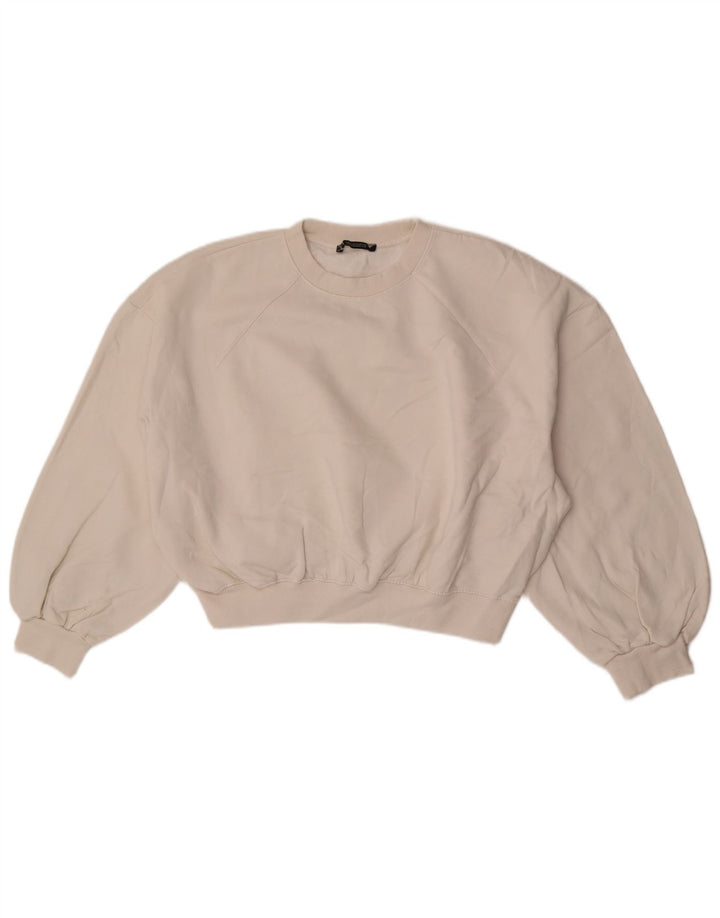 Zara Mujer Oversize Crop Sudadera De Manga 3/4 Jersey UK 44 Mediano Blanco