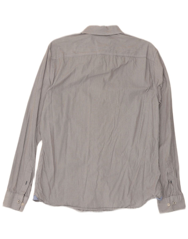 Crew Clothing Camisa ajustada para hombre de algodón a rayas gris medio