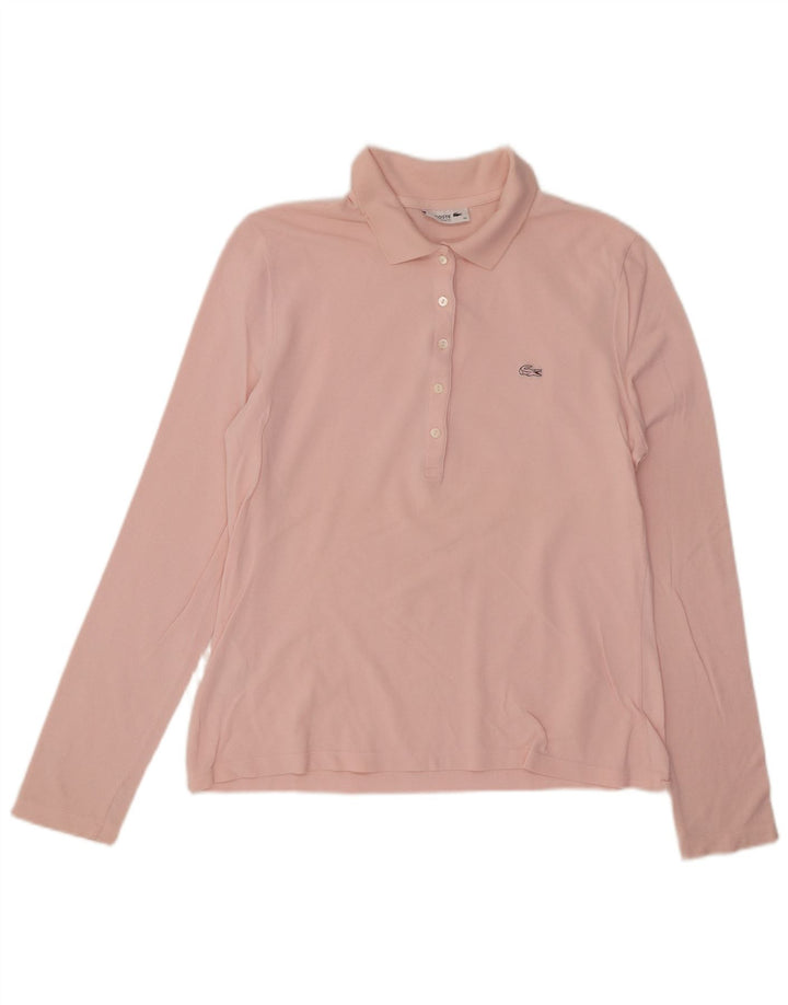 LACOSTE Polo de manga larga ajustado para mujer talla 44 algodón rosa grande