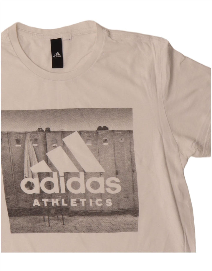 Adidas - Camiseta gráfica para hombre, talla pequeña, algodón blanco