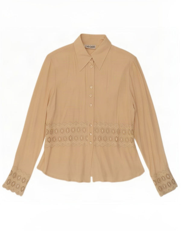 Blusa camisera vintage para mujer UK 42 Acetato floral beige mediano