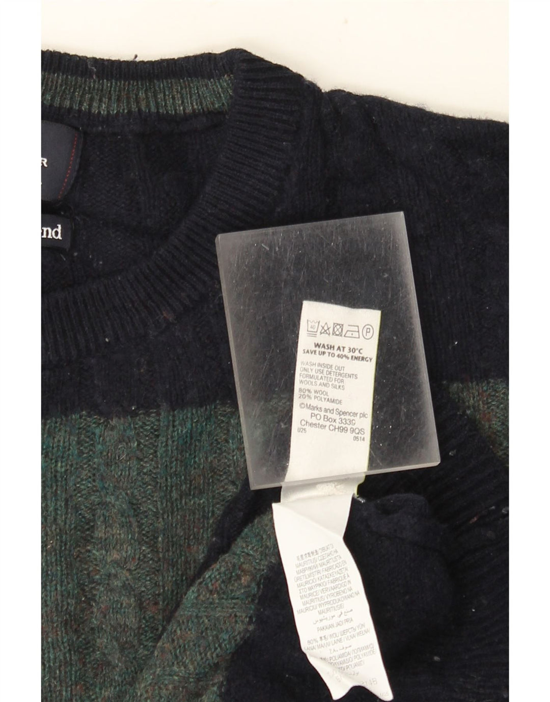 Marks & Spencer Jersey de Cuello Redondo para Hombre XL Lana a Rayas Verde