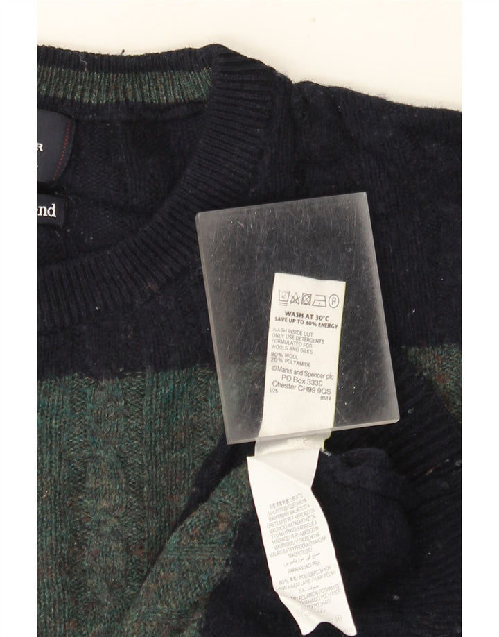 Marks & Spencer Jersey de Cuello Redondo para Hombre XL Lana a Rayas Verde