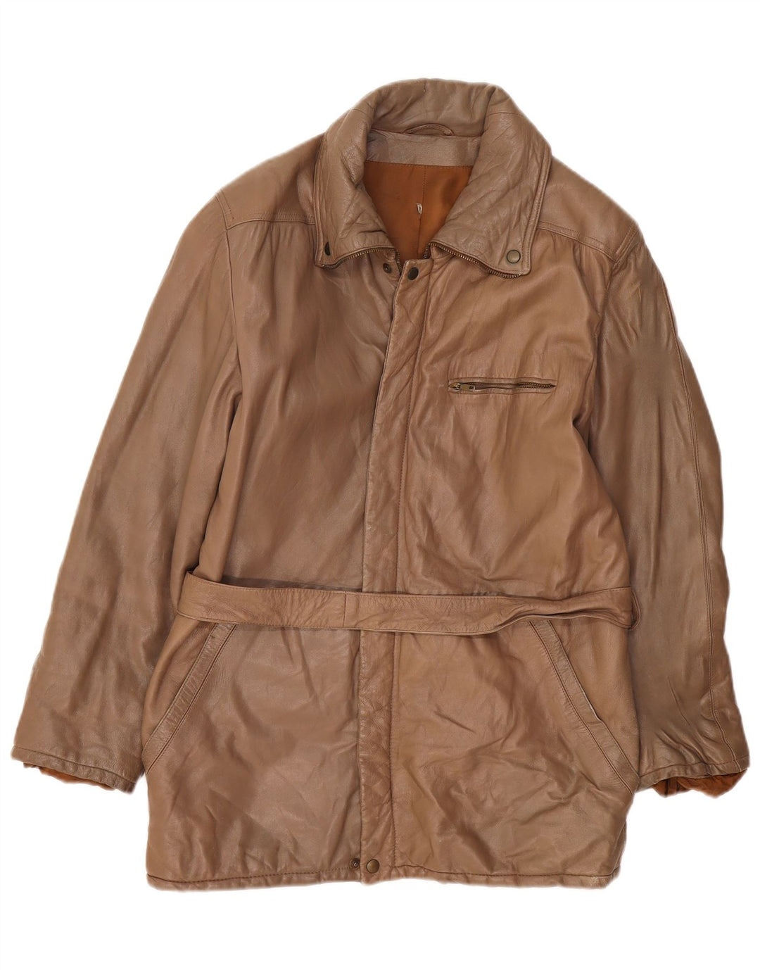 Chaqueta de cuero vintage para hombre IT 50 marrón grande