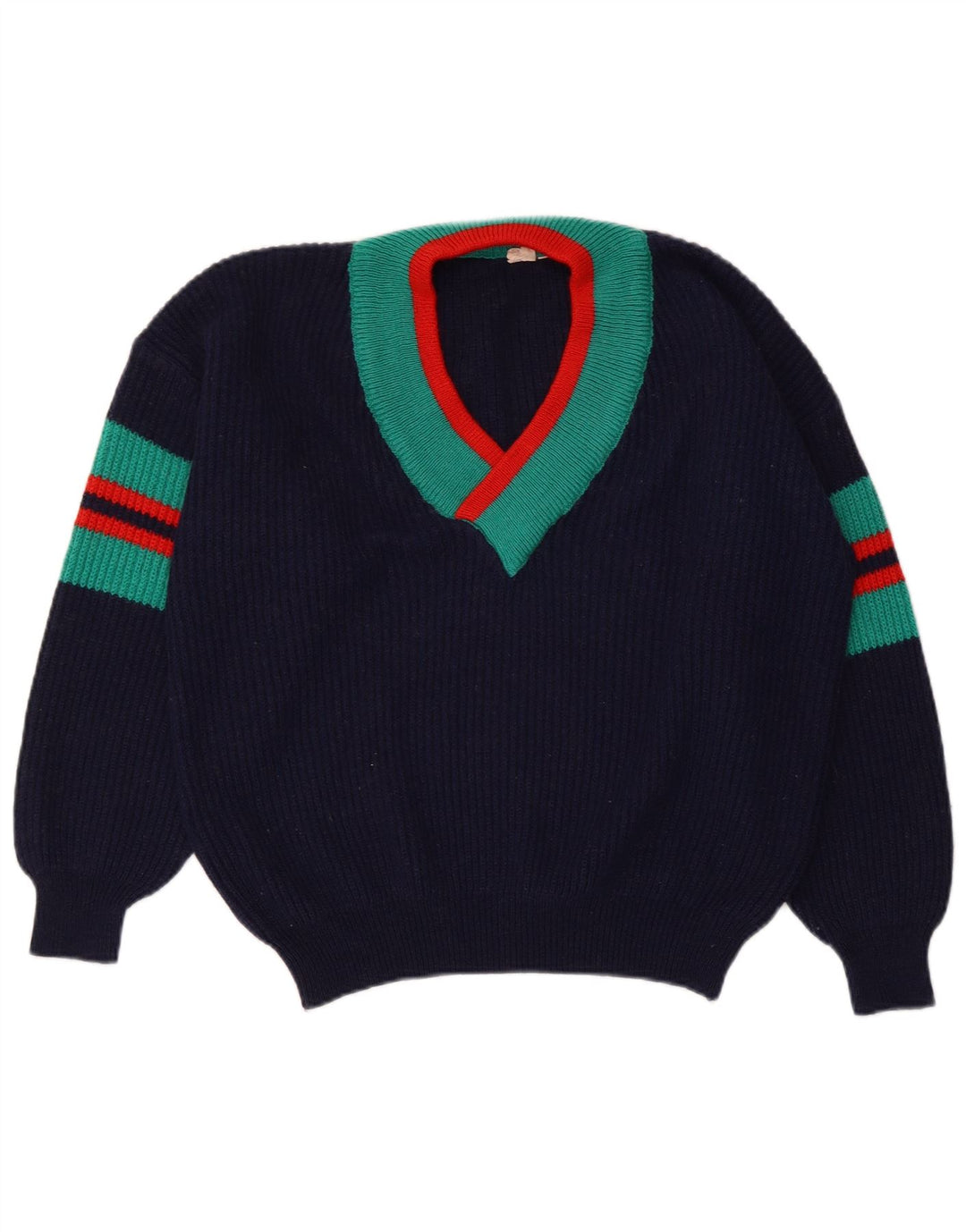 VINTAGE Mujer Crop V-Cuello Jersey Jersey IT 48/50 XL Azul Marino Rayas