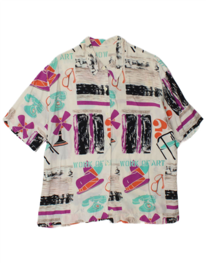 Vintage mujer camisa gráfica Reino Unido 14 gran patchwork multicolor