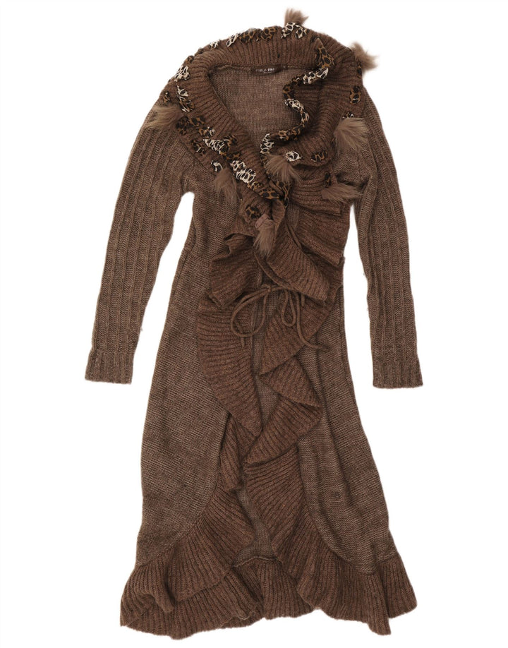 Forla Suéter tipo cárdigan con volantes en la parte delantera Paris para mujer UK 10 Small Brown