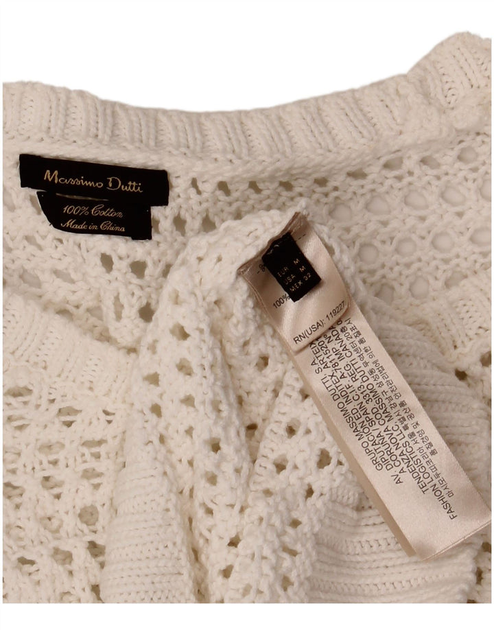 MASSIMO DUTTI Suéter tipo jersey con cuello barco de crochet para mujer UK 40 Medium White