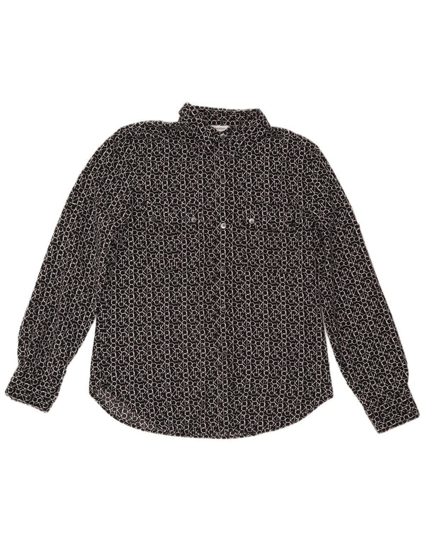 Calvin Klein Blusa tipo camisa gráfica para mujer UK 10 Small Black Designer