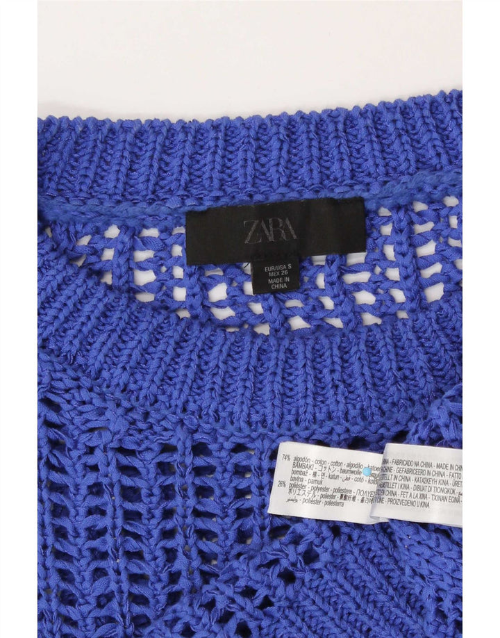 Zara Top Corto De Punto Transparente De Gran Tamaño para Mujer UK 10 Small Algodón Azul