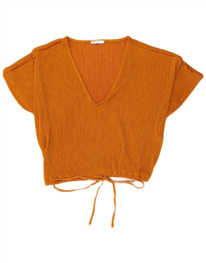 Zara Top corto de manga corta para mujer UK 44 Poliéster naranja grande