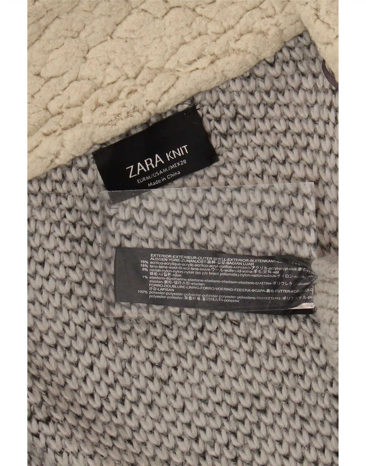 Zara Mujer Abrigo Abierto Extragrande Reino Unido 44 Acrílico Color Block Gris Medio