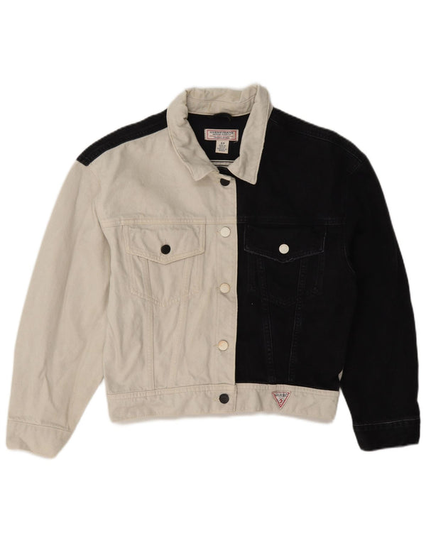 Guess Chaqueta vaquera corta extragrande para mujer UK 6 XS Algodón color block negro