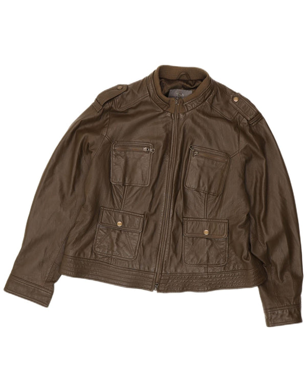 SOUTH Chaqueta de cuero militar corta para mujer UK 24 3XL Cuero caqui