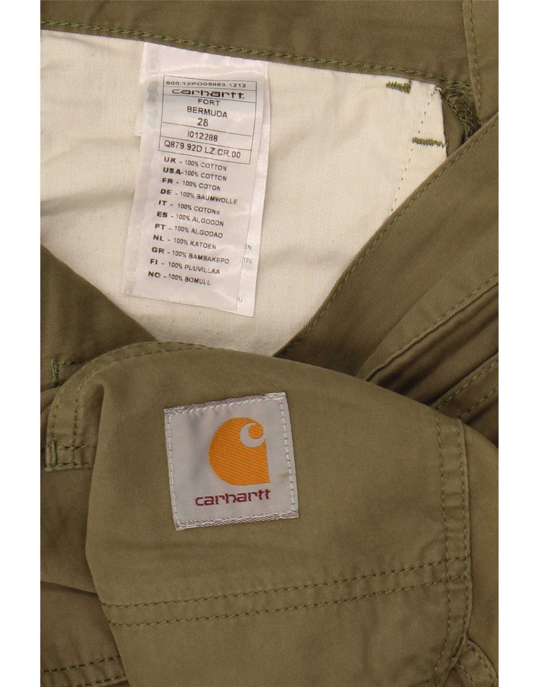 Carhartt Mens Cargo Bermuda Shorts W28 Pequeño Algodón Caqui