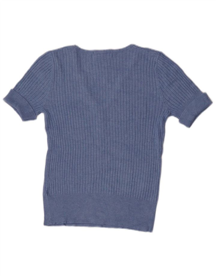 Marks & Spencer Jersey de Manga Corta con Cuello en V para Mujer UK 40 Azul Medio