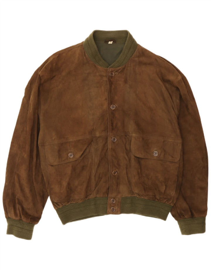 Vintage hombres ante bomber chaqueta IT 50 cuero marrón grande