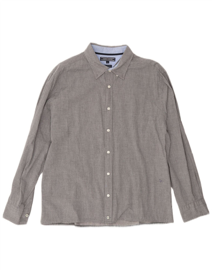 TOMMY HILFIGER Camisa New York Fit para hombre, talla grande, gris manchado